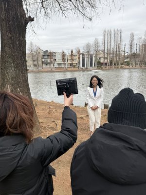 別所沼公園にて政見放送の撮影